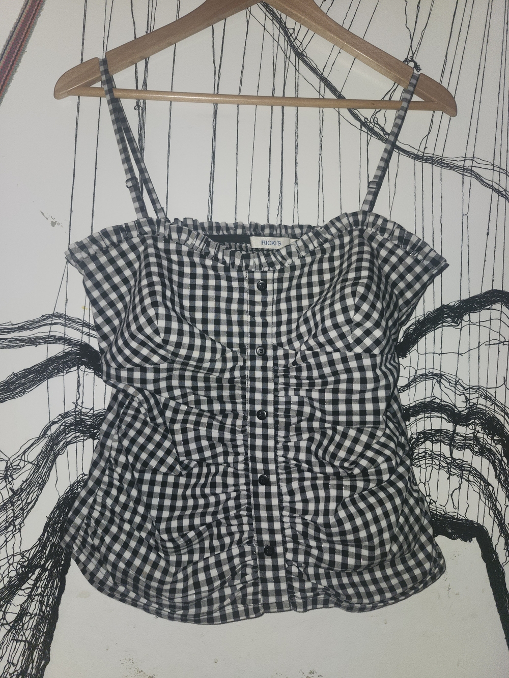 Ricki's Black & White Gingham Ruched Button-Front Cami